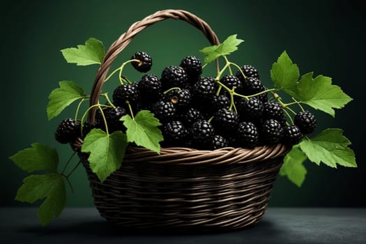 fresh mulberry in basket isolated on green background .