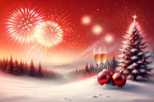 New Year greeting card with New Year balls .