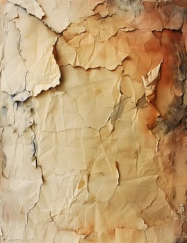 A close up of brown bedrock peeking through peeling paint on a piece of wood, resembling a beige landscape. A rocky terrain made of soil and rock, like a secret ingredient in a recipe for cuisine