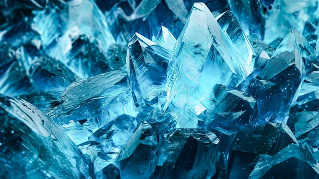 A blue crystal formation with many pieces. The blue color is very bright and the crystal formation is very large