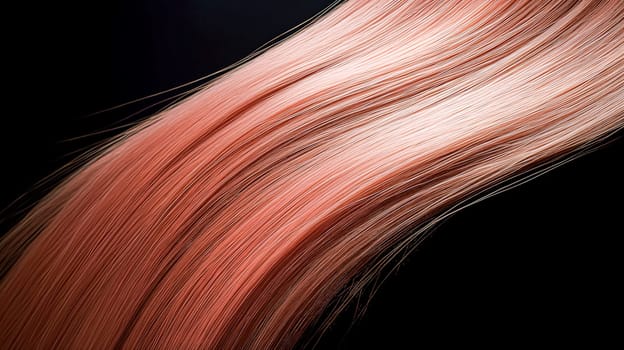 A long pink hair with a black background. The hair is long and has a lot of texture
