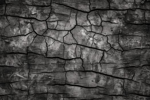 The image is a close up of a piece of wood with a black and grey color scheme. The wood appears to be charred and has a rough texture. Scene is somber and melancholic