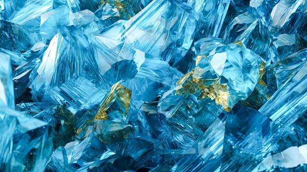 A blue crystal formation with many pieces. The blue color is very bright and the crystal formation is very large
