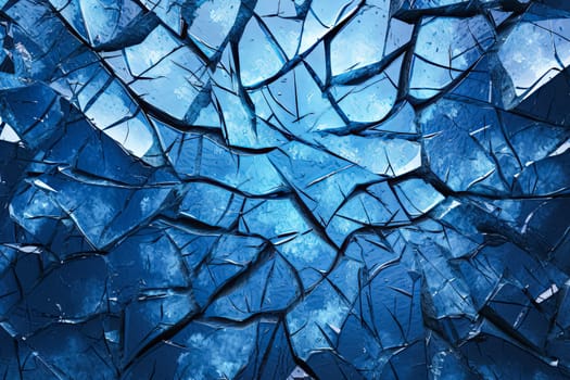 A blue and white image of a cracked surface. The cracks are jagged and the blue is bold and vibrant. The image has a sense of brokenness and fragility