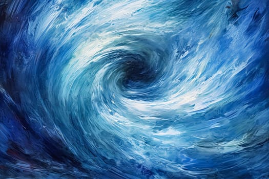 A blue spiral with a white center. The ocean is filled with stars and the spiral is surrounded by a blue sky