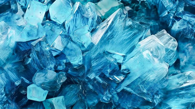 A blue crystal formation with many pieces. The blue color is very bright and the crystal formation is very large