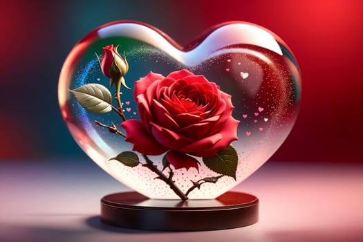 red rose in glass heart, love concept .