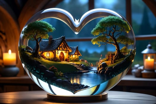 house in a glass heart, family happiness concept .