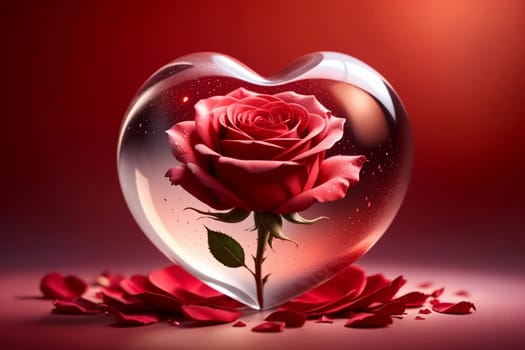 red rose in glass heart, love concept .