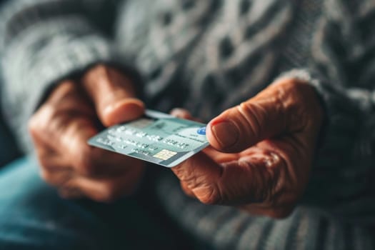 A senior's hand is captured in detail, clutching a Medicare insurance card, symbolizing the importance of healthcare coverage in old age