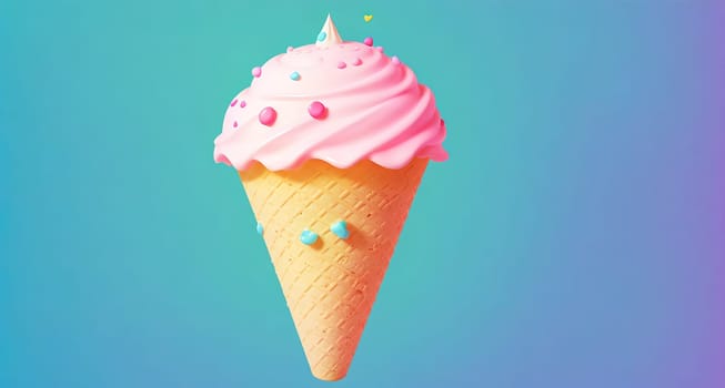 The image is a pink ice cream cone with sprinkles on top.