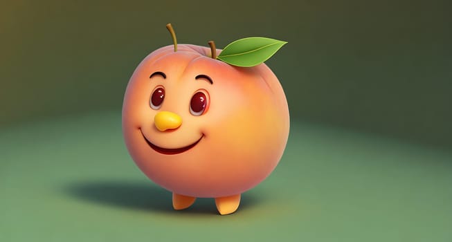 The image is of a cartoon orange with a smiling face and a leaf on its head.