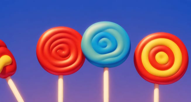 The image shows a group of colorful lollipops on a stick, each one with a different flavor and color.