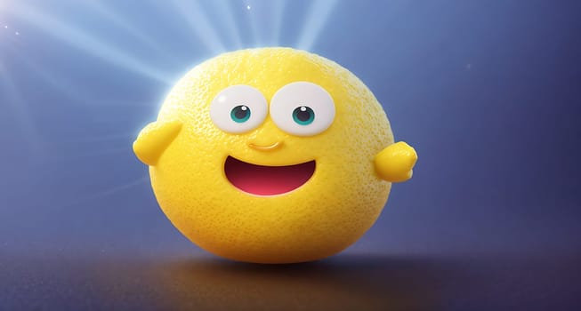 The image is a yellow lemon with a smiling face and a sun in the background.