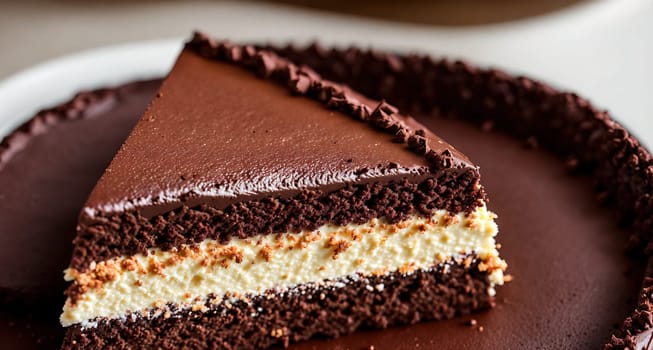 The image is a chocolate cake with white frosting on top.