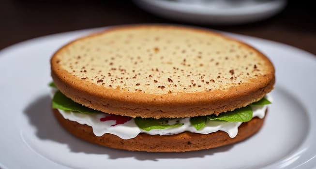 The image is a sandwich with lettuce, tomato, and mayonnaise on white bread.