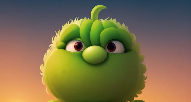 The image is a cartoon character with a green body, big eyes, and a smiling face.