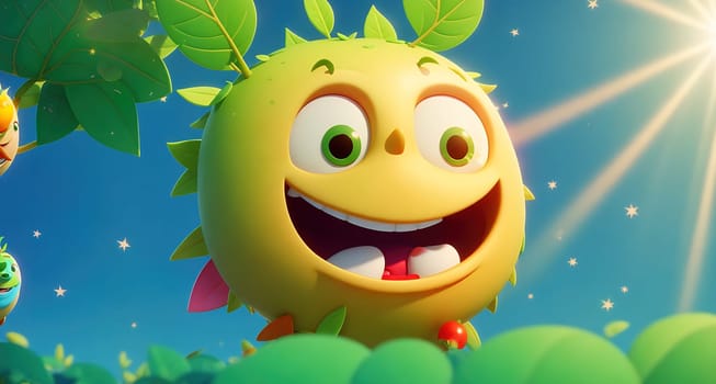 The image is of a cartoon character sitting in a tree, looking up at the sun.