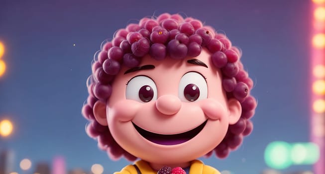 The image shows a cartoon character wearing a yellow shirt and holding a lollipop while standing in front of a colorful background.
