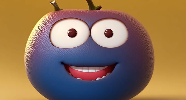 The image is a cartoon fruit with a smiling face and a pair of eyes.