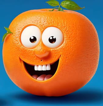 The image is an orange with a smiling face and leaves on its branches.