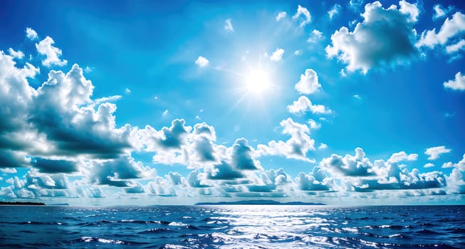 The image shows a body of water with a sunny sky in the background.