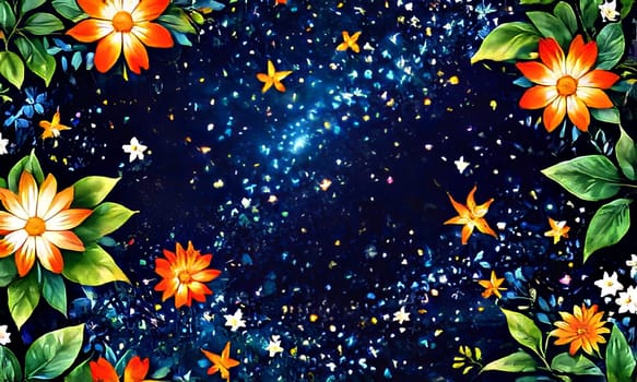Lotus flowers floating in starry sky. Creating peaceful, enchanting scene that symbolizes purity. For interior design, decoration, art, advertising, web design, as illustration for book, magazine