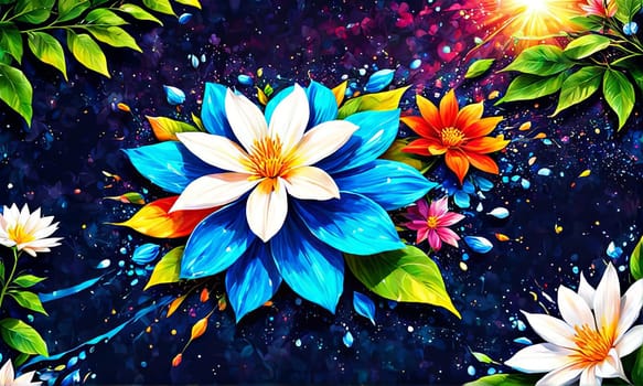 Beautiful array of colorful flowers gracefully floating in serene water, creating tranquil, visually striking scene. For interior design, decoration, art, advertising, web design, illustration book