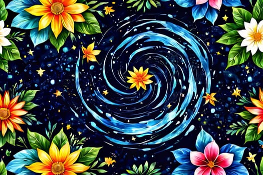 Painting of vibrant flowers floating in water, sense of peace, beauty in nature. For art, creative projects, fashion, style, advertising campaigns, blogs, social media, web design, print, magazine