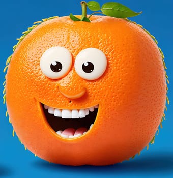 The image is an orange with a smiling face and a green leaf on its top.