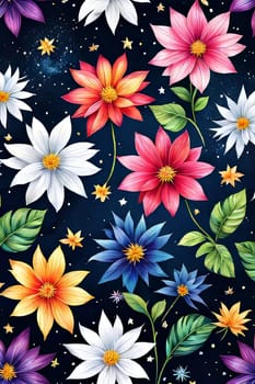 Contrast between bright flowers, dark background gives image special atmosphere, appeal, highlighting its beauty wonder. For home interior, bedroom, living room, childrens room to add bright colors