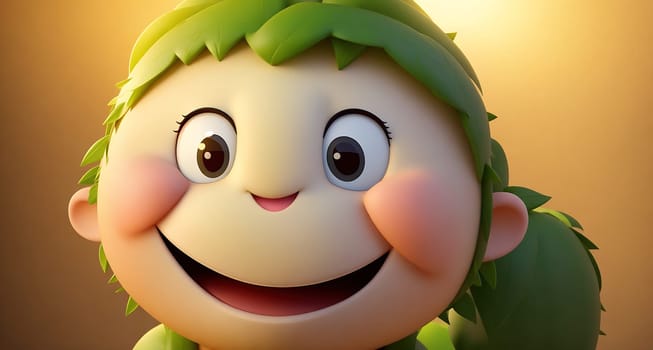 The image is a cartoon character with green hair and a smile on its face.