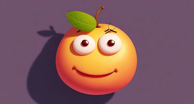 The image is a cartoon of a smiling orange with a leaf on its head.