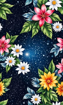 Serene lotus flowers on blue background adorned with stars. Starry background adds sense of mystery, magic to overall impression of image. For art, creative projects, fashion, style, social media