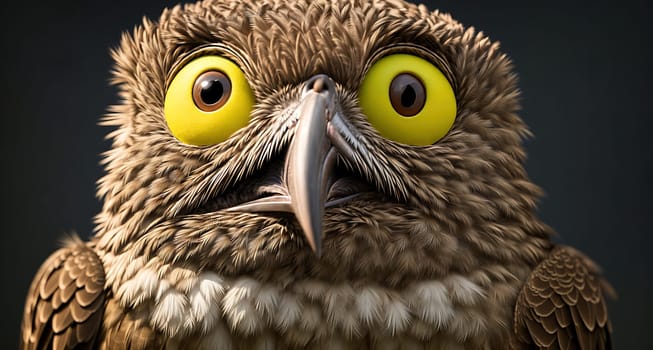 The image is a cartoon illustration of an owl with big eyes and a surprised expression on its face.