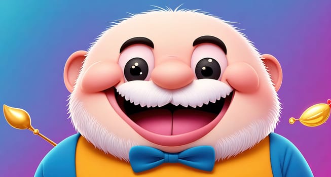 The image depicts a cartoon character with a smiling face, wearing a blue and white striped shirt and holding a spoon in his hand.