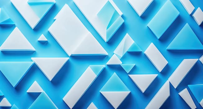 The image is a geometric pattern made up of triangles in shades of blue and white.