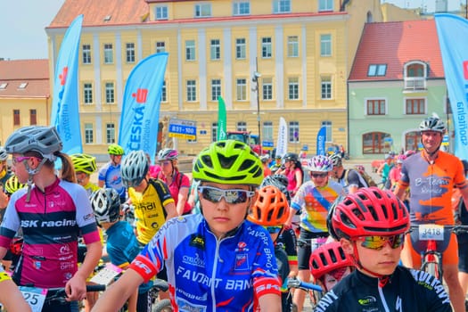 Hustopece, The Czech Republic - April 29, 2018: Traditional bike competition Bicycle for life . Racers waiting to start.