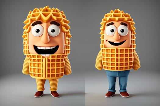 The image is of a cartoon character wearing a yellow and white striped shirt and pants, with a smiling expression on its face.