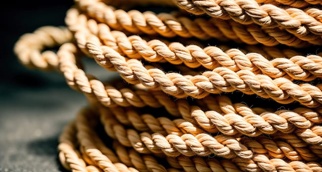 The image is a rope made of twisted strands of rope, with some of the strands tangled together.
