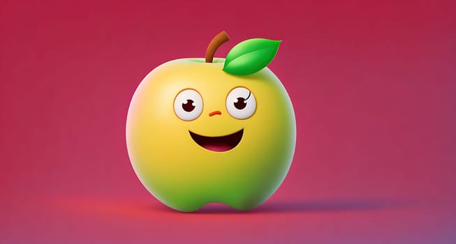 The image is a cartoon apple with a smiling face and a green leaf on top.