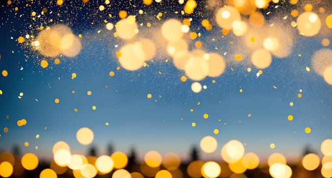The image is a golden background with blurred lights in the background.