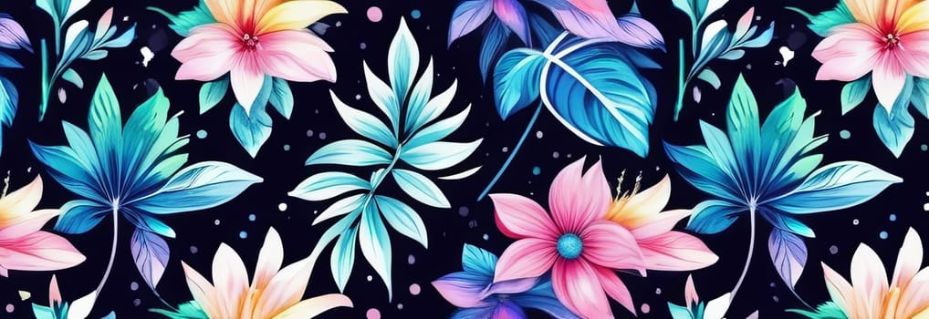 Vibrant colorful flowers set against dark background. For meditation apps, on covers of books about spiritual growth, in designs for yoga studios, spa salons, illustration for articles on inner peace