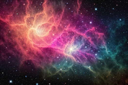 The image is a colorful nebula with swirling clouds of gas and dust.