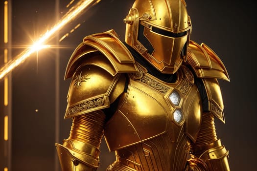 The image shows a golden armor suit with a helmet, breastplate, and gauntlets.