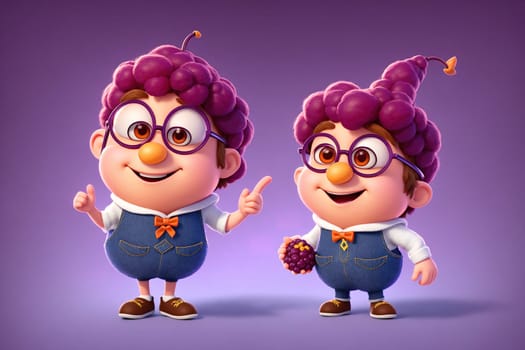 The image shows a cartoon character wearing a pink wig and glasses, standing next to another character wearing a blue wig and glasses.