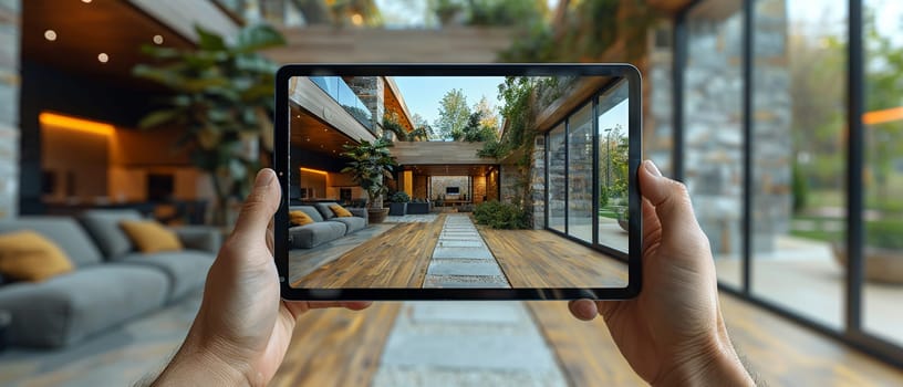 Real Estate Agent Presenting Virtual Property Tours to Prospective Buyers, Innovative property viewing on a digital tablet in a potential new home.