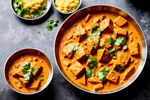 The image shows a bowl of curry with rice and other ingredients on a table.