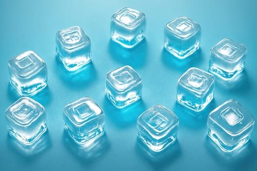 The image is a group of clear cubes arranged in a square formation on a light blue background.