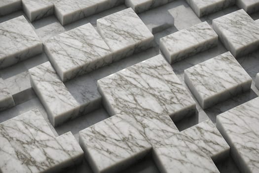 The image is a 3D rendering of a marble wall with a pattern of squares and rectangles.